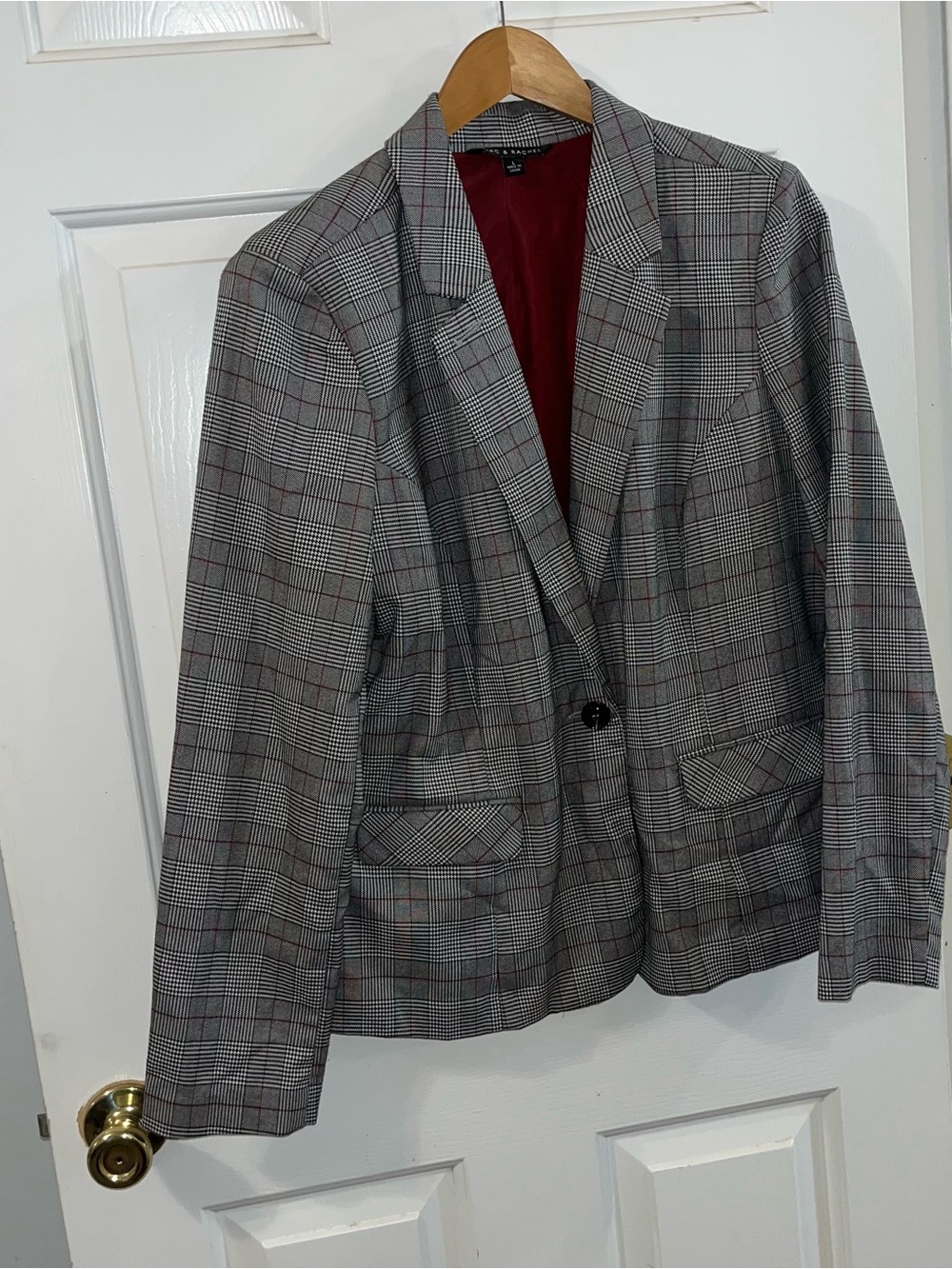 Zac & Rachel Gray Plaid Blazer with Burgundy Lining